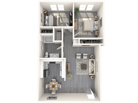 Floor plan for 2 beds, 1 bath, 830 sqft